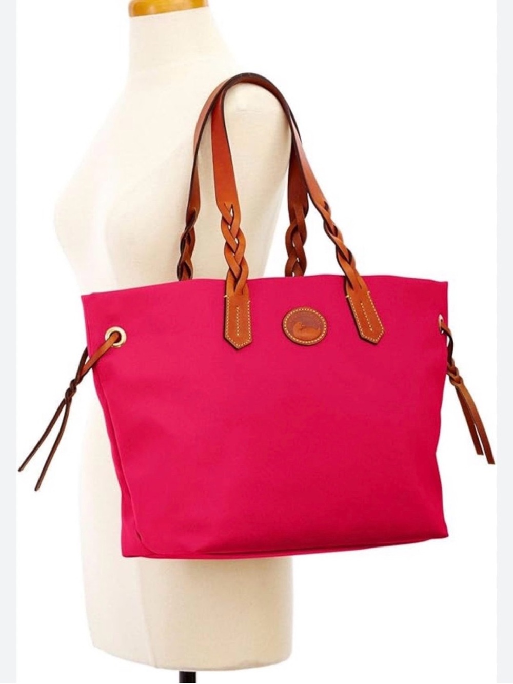 Dooney & Bourke Fuchsia Tote with Brown Braided Leather Handles